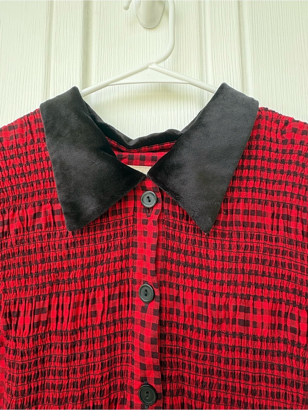 Red and Black Buffalo Plaid Long Dress with Black Collar. Vintage Kathie Lee. - Picture 9 of 11